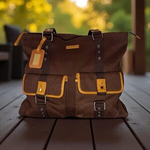 Bodhi | Canvas Utility Tote | Brown & Tan Leather Trim | Large
